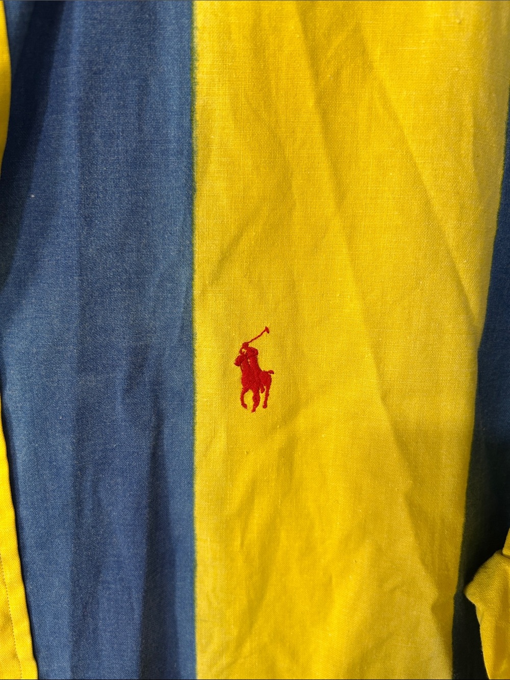 Ralph Lauren Yellow and Blue Vertical Stripe Button-Down Shirt - Picture 3 of 7
